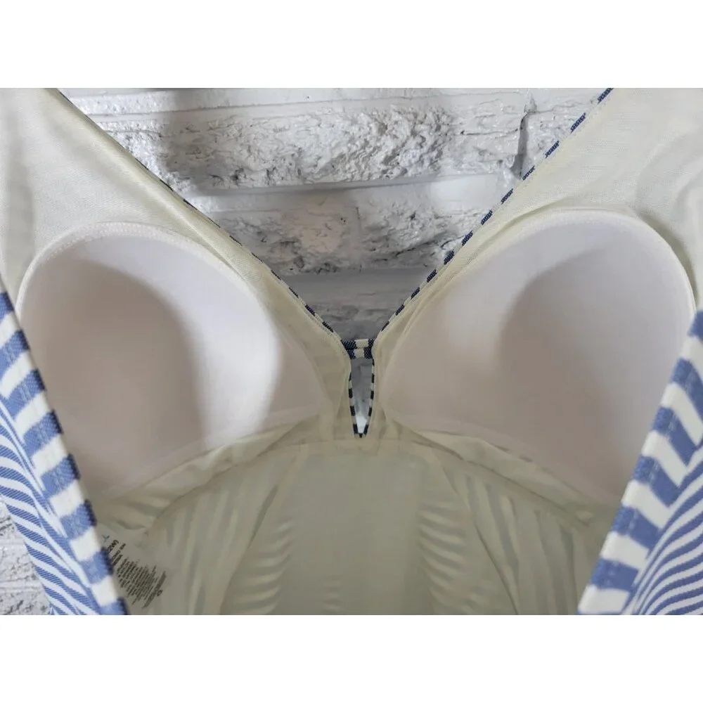 Time Tru Womens Swimsuit 2X 20W 22W Plus One Piece Bra Blue Stripe Lined STR109E